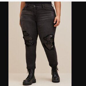 Torrid Boyfriend Straight Vintage Stretch Mid-Rise Sequin Backed Jean new